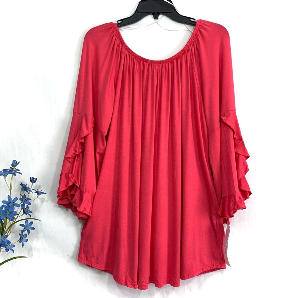 Camille & Co Women's Deep Coral Bell Sleeve Tunic Top - NWT